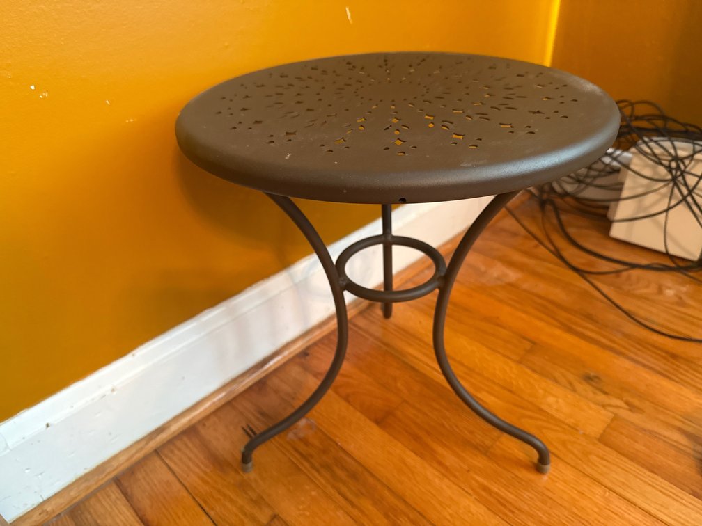 Round Metal Side Table with Perforated Medallion Top