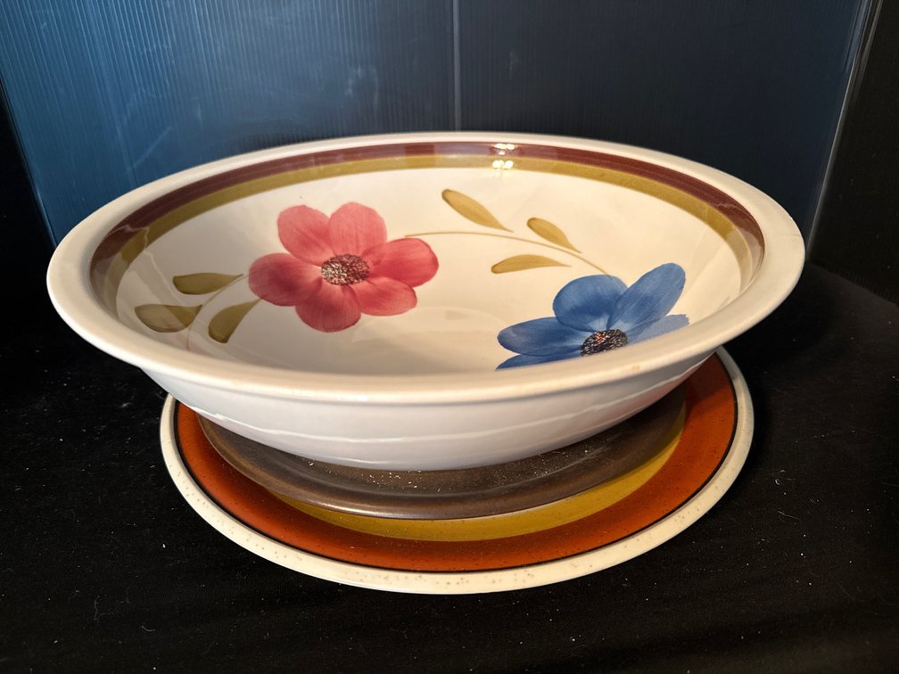 Ceramic Floral Serving Bowl and Stoneware Plates
