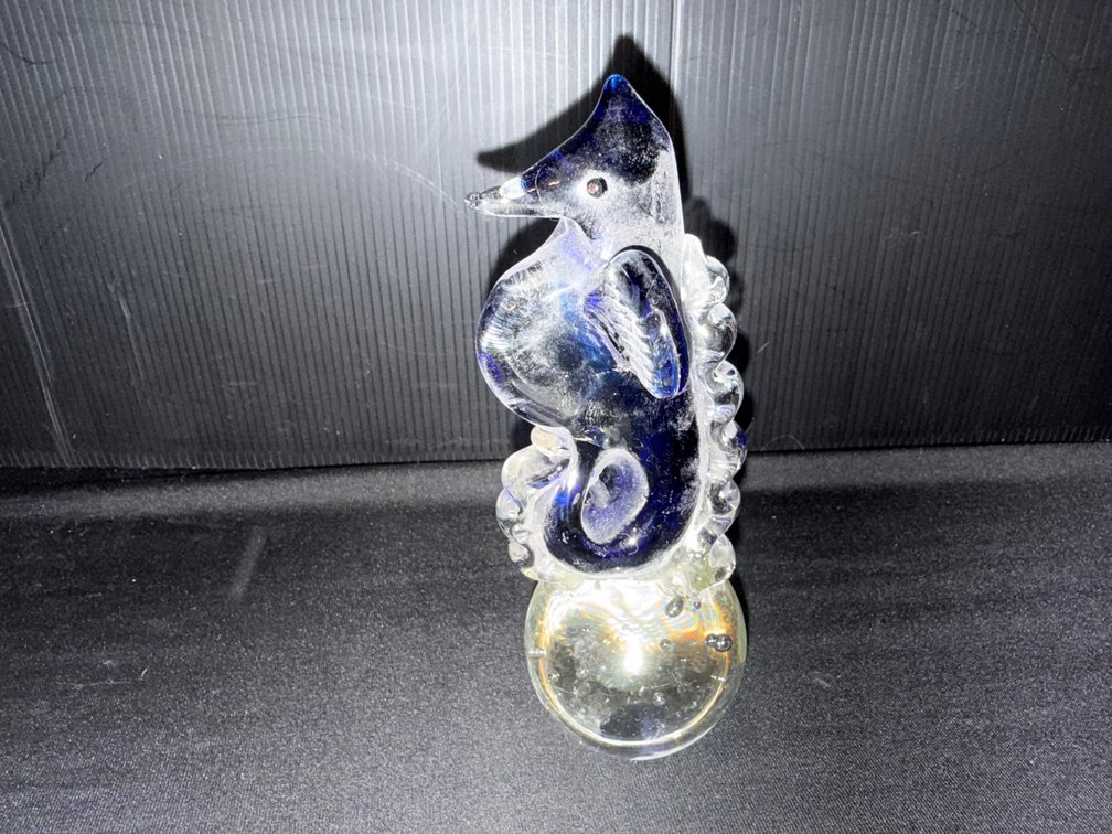 Cobalt Blue and Clear Art Glass Seahorse Figurine