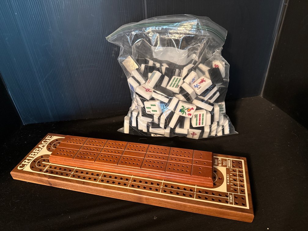 Wooden Cribbage Boards and Mahjong Tiles