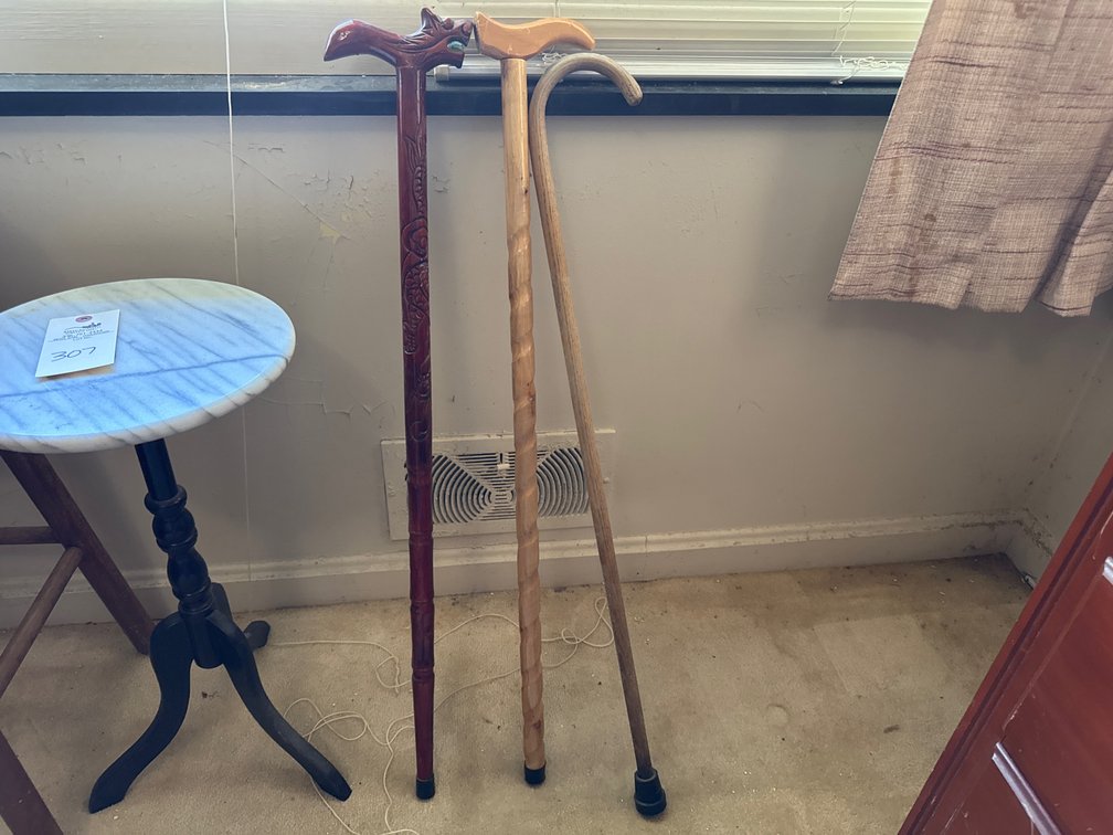 Three Carved and Bent Wooden Walking Canes