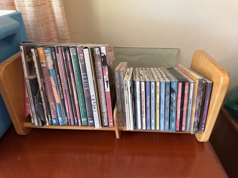 Wooden Media Rack with DVDs, Audio CDs