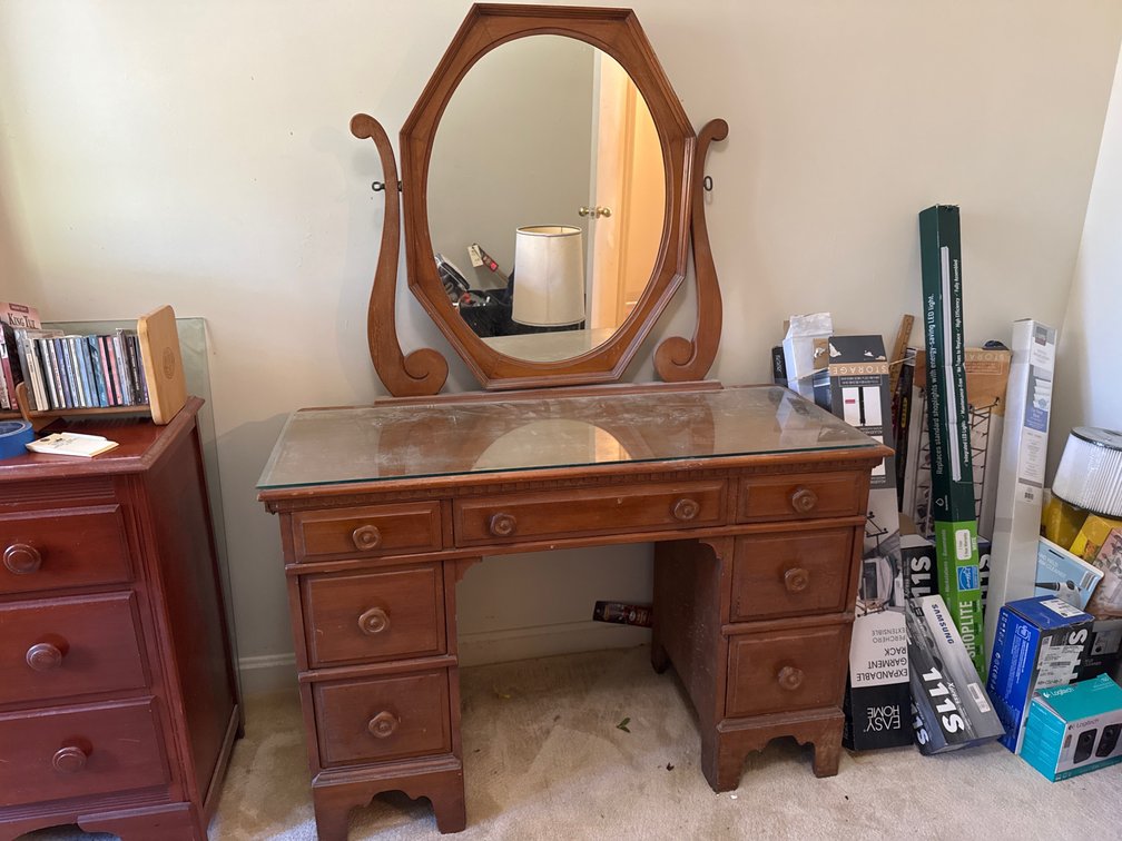 Wooden Vanity Dressing Table with Mirror and Glass Top