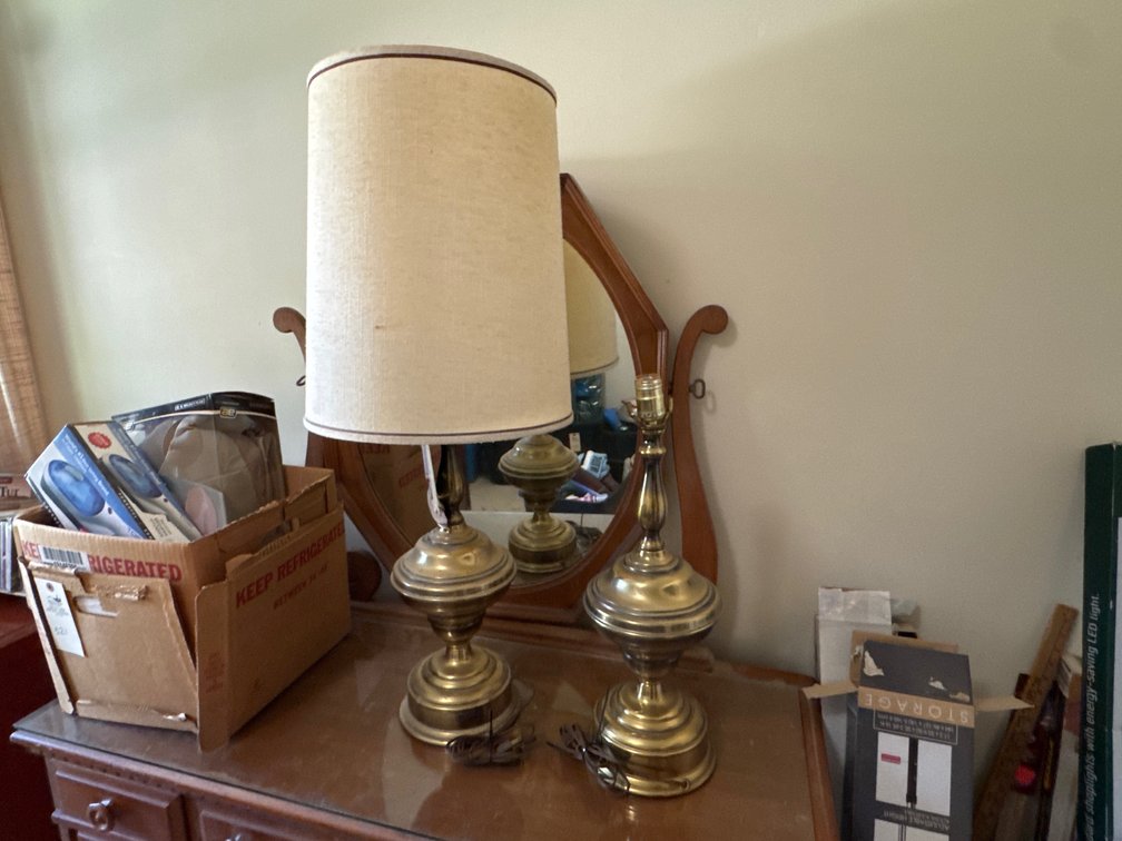 Brass Table Lamps, Hurricane Lamp, and Sailboat Thermometer