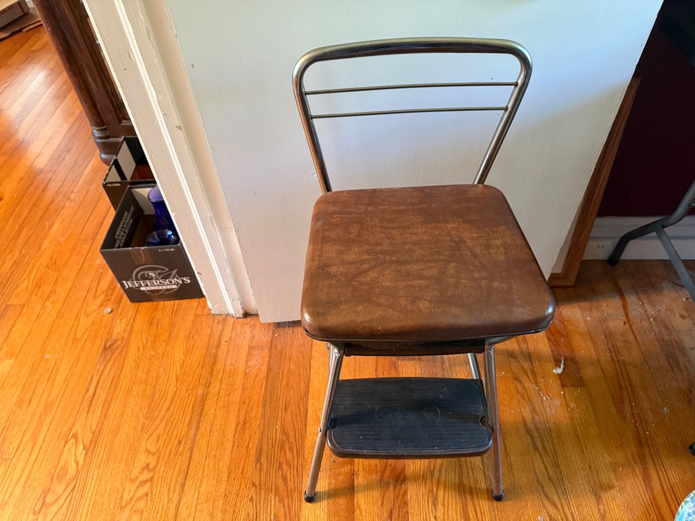 Cosco Chrome Step Stool Chair with Brown Vinyl Seat