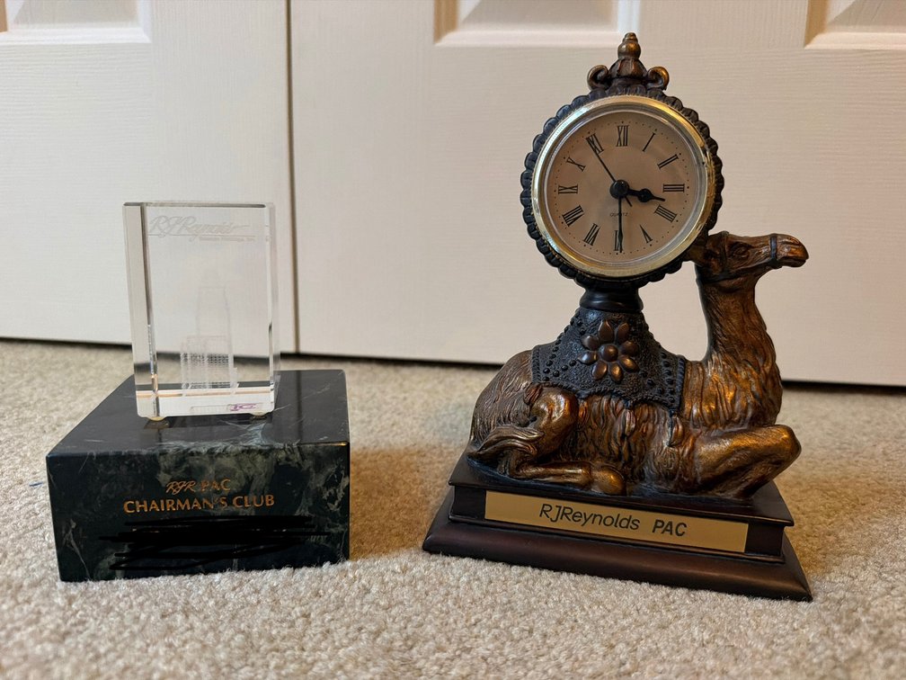 R.J. Reynolds Camel Desk Clock/Etched Crystal Award