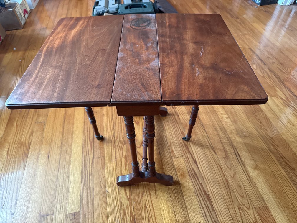 Wood Drop-Leaf Table with Turned Spindle Base