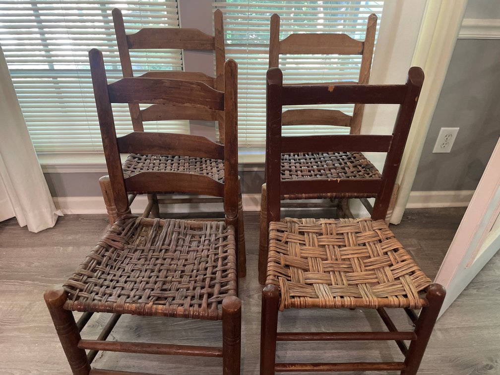 Wooden Ladder-Back Chairs with Woven Seats