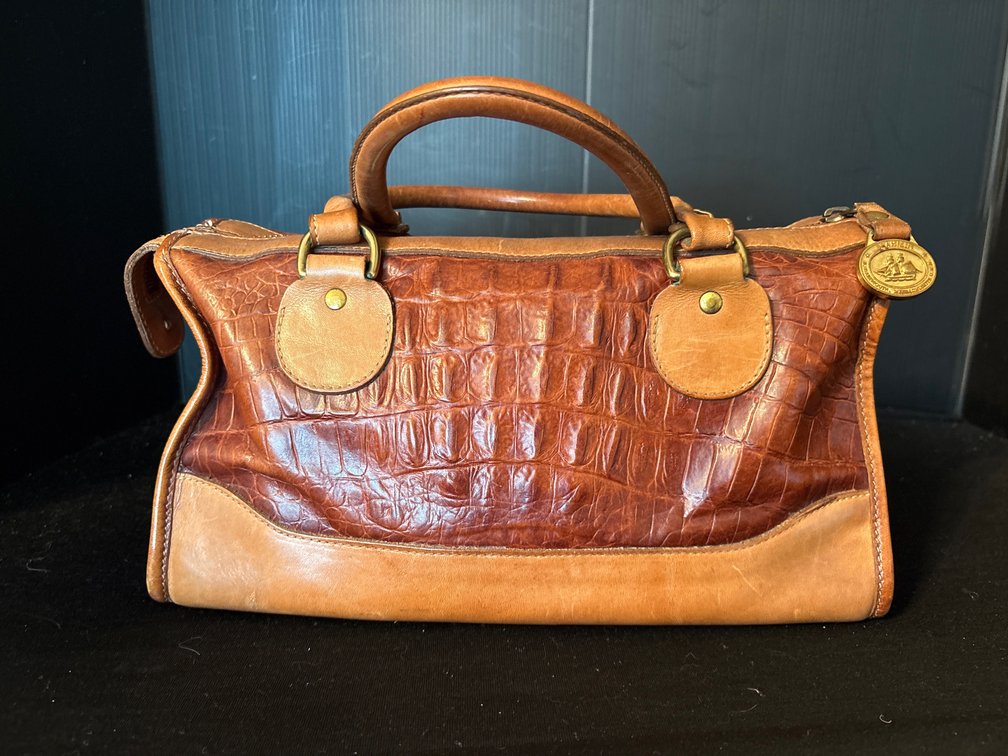 Brahmin Crocodile-Embossed Leather Satchel Handbag