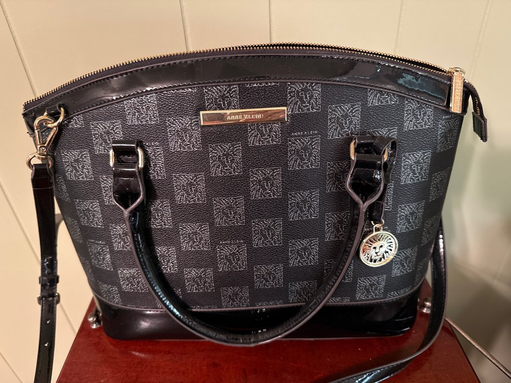 Anne Klein Black Monogram Satchel Handbag