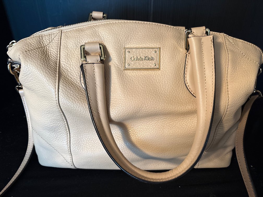 Calvin Klein Beige Pebbled Satchel Handbag