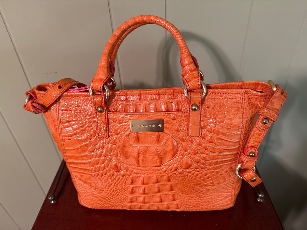 Brahmin Orange Crocodile-Embossed Leather Handbag
