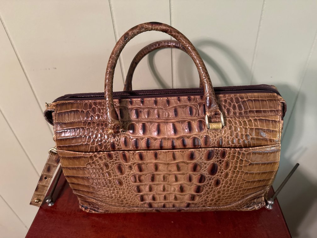 Brown Crocodile-Embossed Leather Satchel Handbag