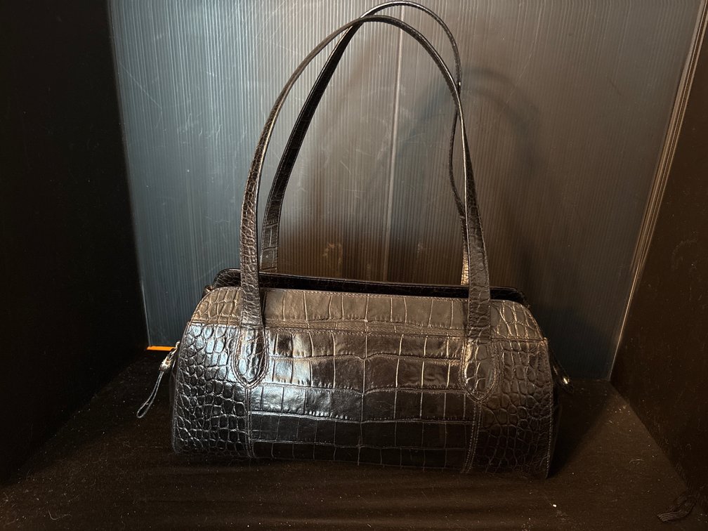Monsac Crocodile-Embossed Leather Shoulder Handbag