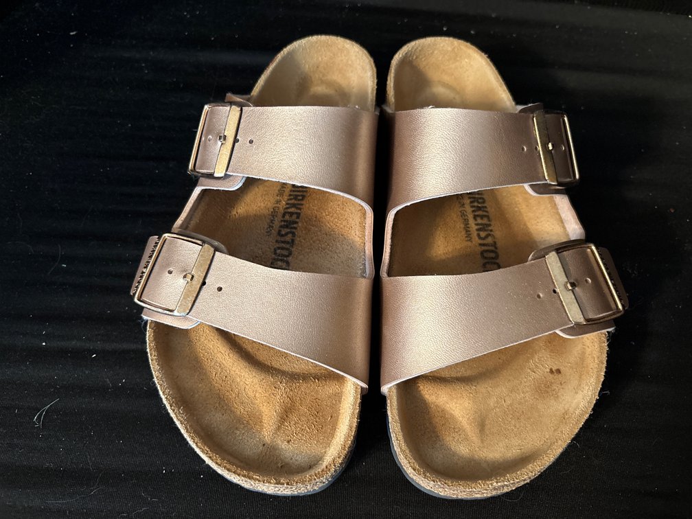 Birkenstock Metallic Two-Strap Slide Sandals, Size 39