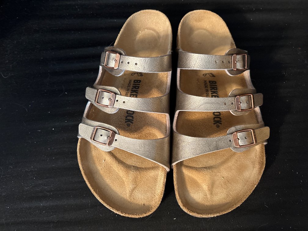 Birkenstock Metallic Three-Strap Slide Sandals, Size 40