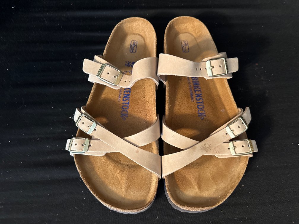 Birkenstock Suede Multi-Strap Slide Sandals, Size 40