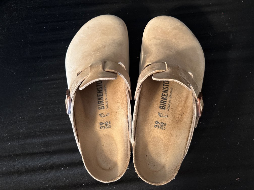 Birkenstock Tan Leather Boston Clogs, Size 39