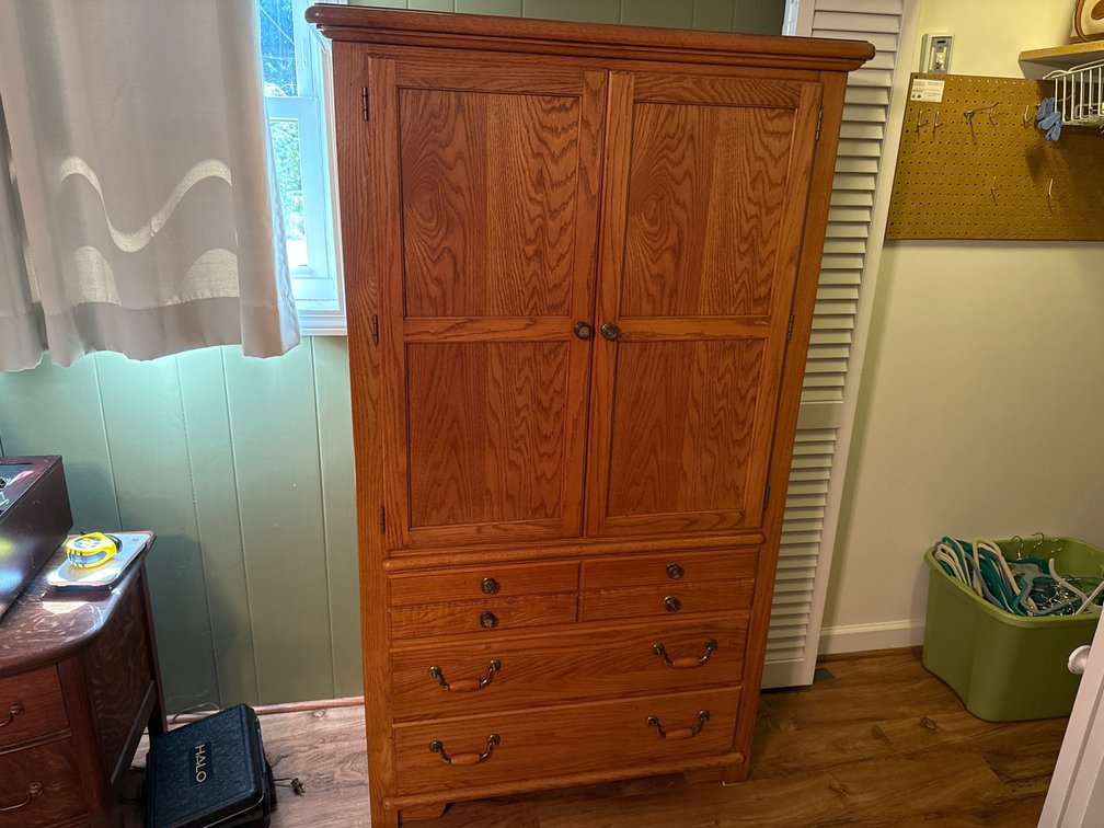 Oak Two-Door Armoire Cabinet with Lower Drawers