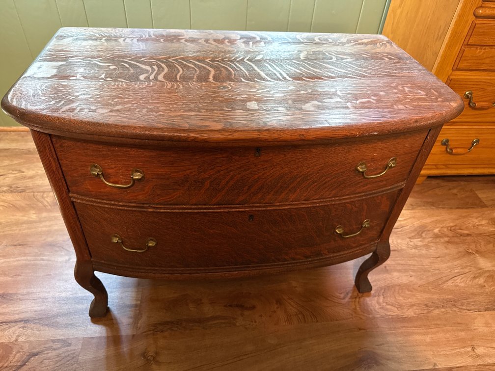 Quarter-Sawn Oak Two-Drawer Bow-Front Chest
