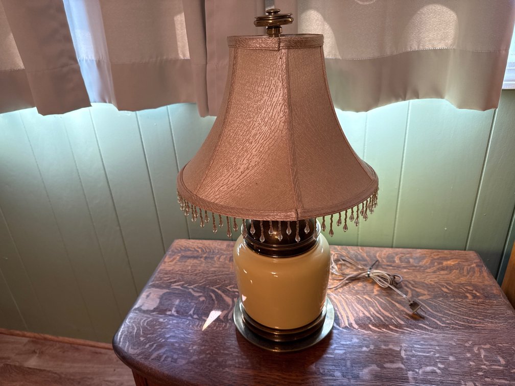Ceramic Table Lamp with Beaded Fringe Fabric Shade