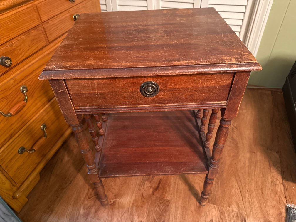Wood Spindle Side Table with Drawer and Lower Shelf