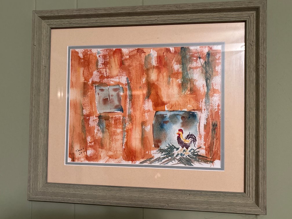 Framed Watercolor Rooster Painting Signed TeeNA