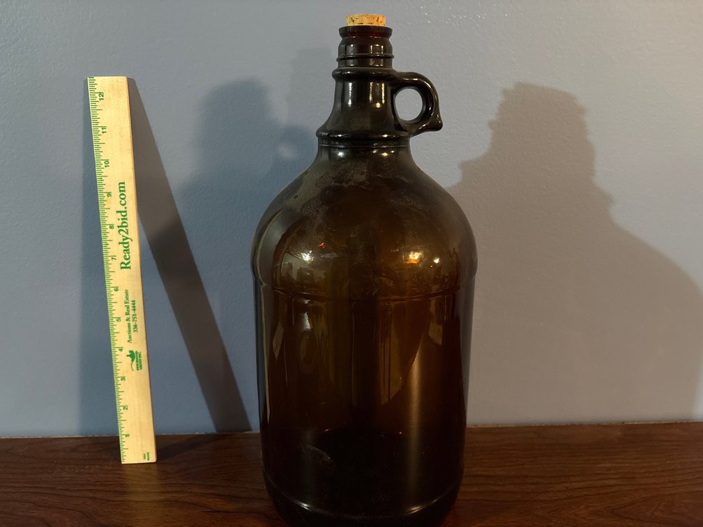Amber Glass Jug with Finger Loop Handle and Cork Stopper