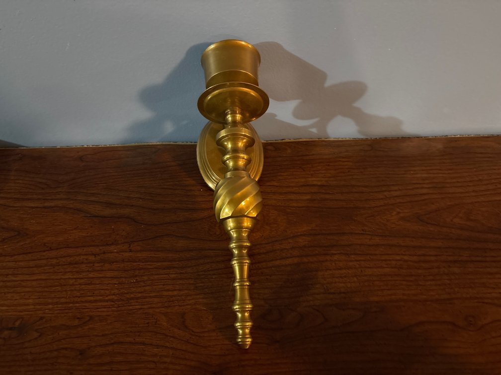 Brass Candle Wall Sconce with Spiral Turned Finial