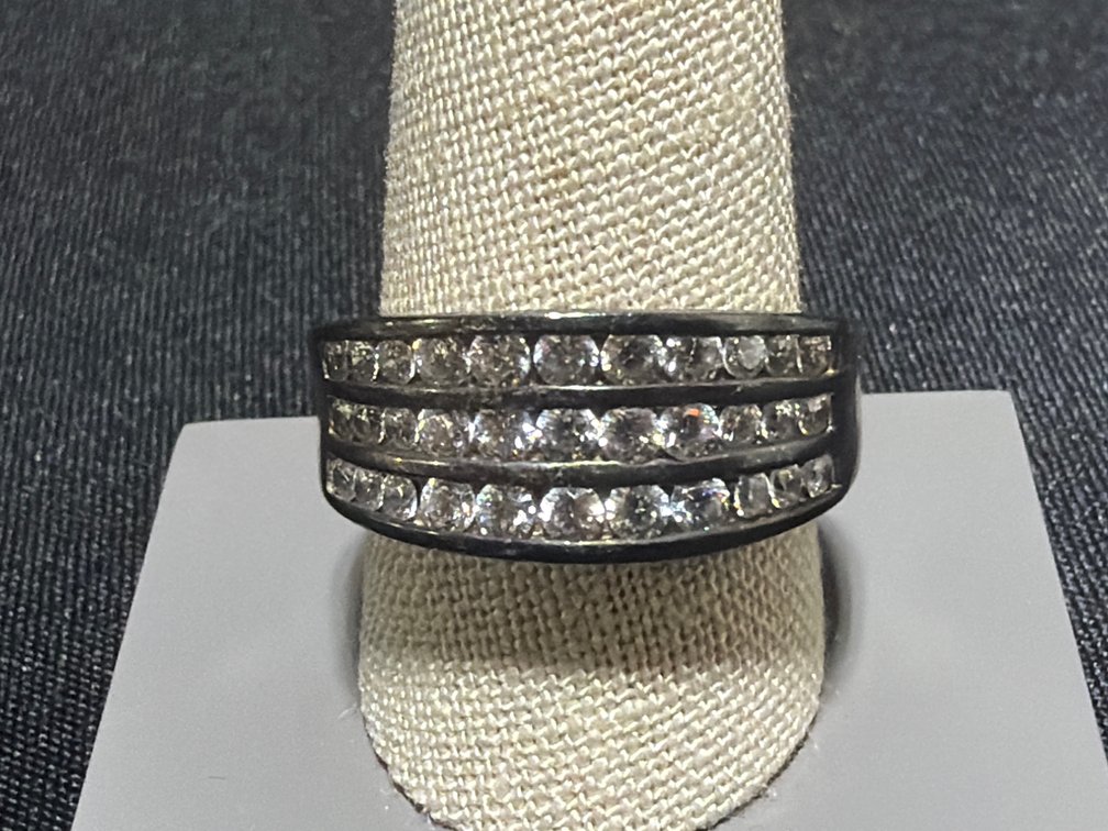Sterling Silver 925 CZ Multi-Row Band Ring, Size 9.75-10