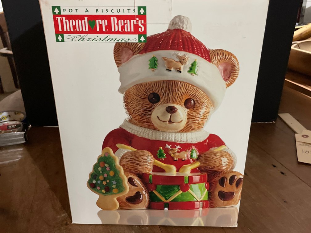 Tienshan Theodore Bear's Christmas Stoneware Cookie Jar