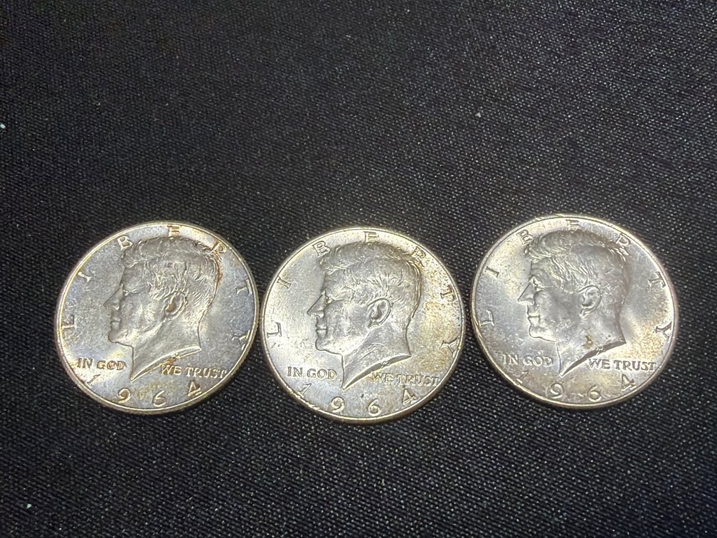 1964 Kennedy Silver Half Dollar Coins (3)