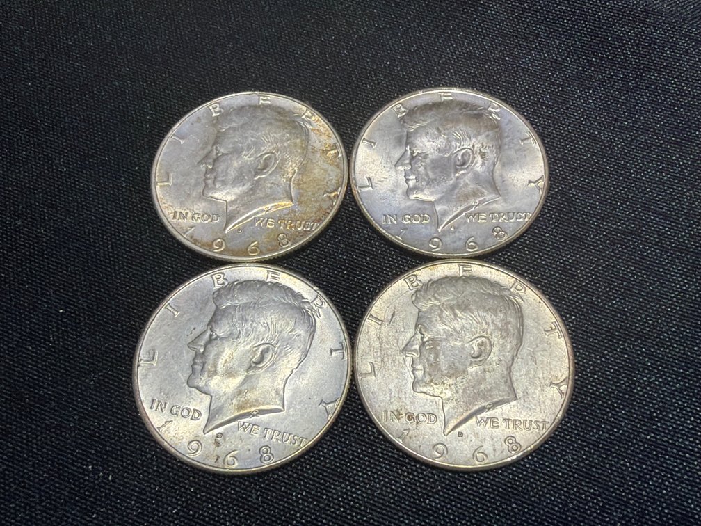 1968-D Kennedy Silver Half Dollar Coins (4)