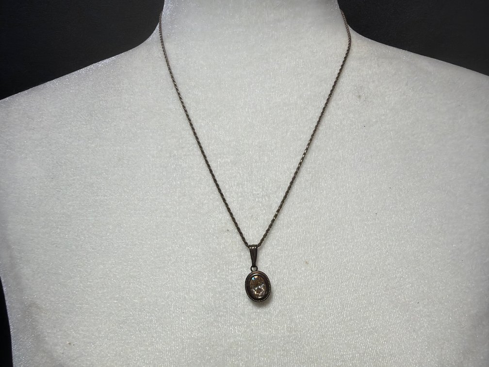 Sterling Silver Rope Chain Necklace with Oval Stone Pendant