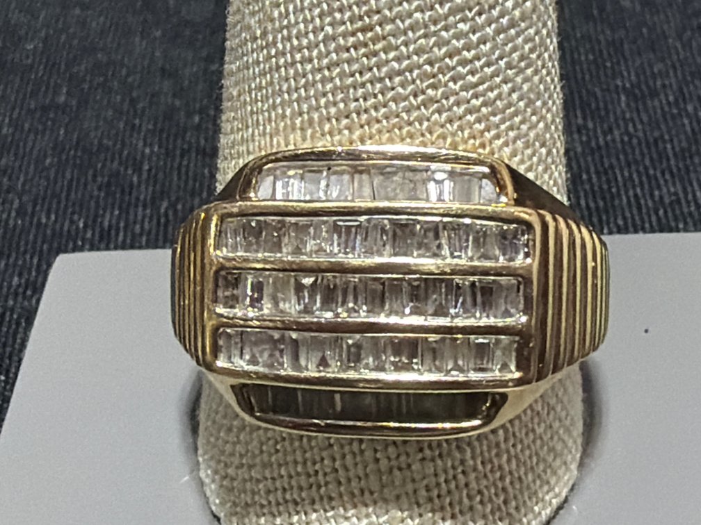 14K Yellow Gold Channel-Set Diamond Baguette Stone Ring, Size 10.5