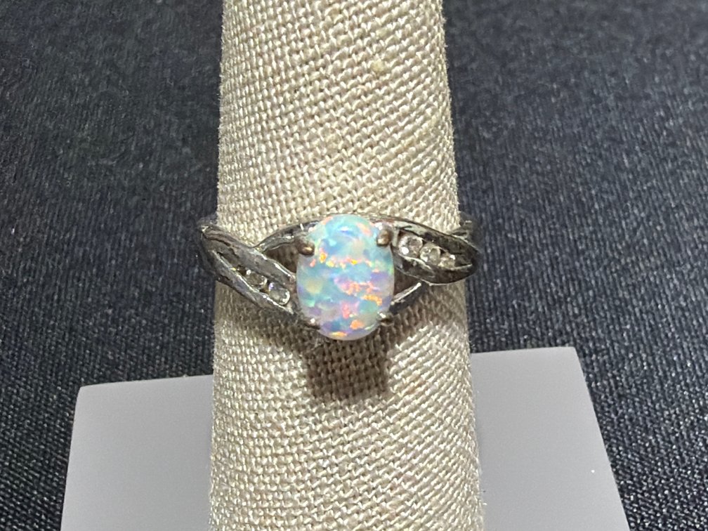Sterling Silver Opal and Accent Stone Ring, Size 7