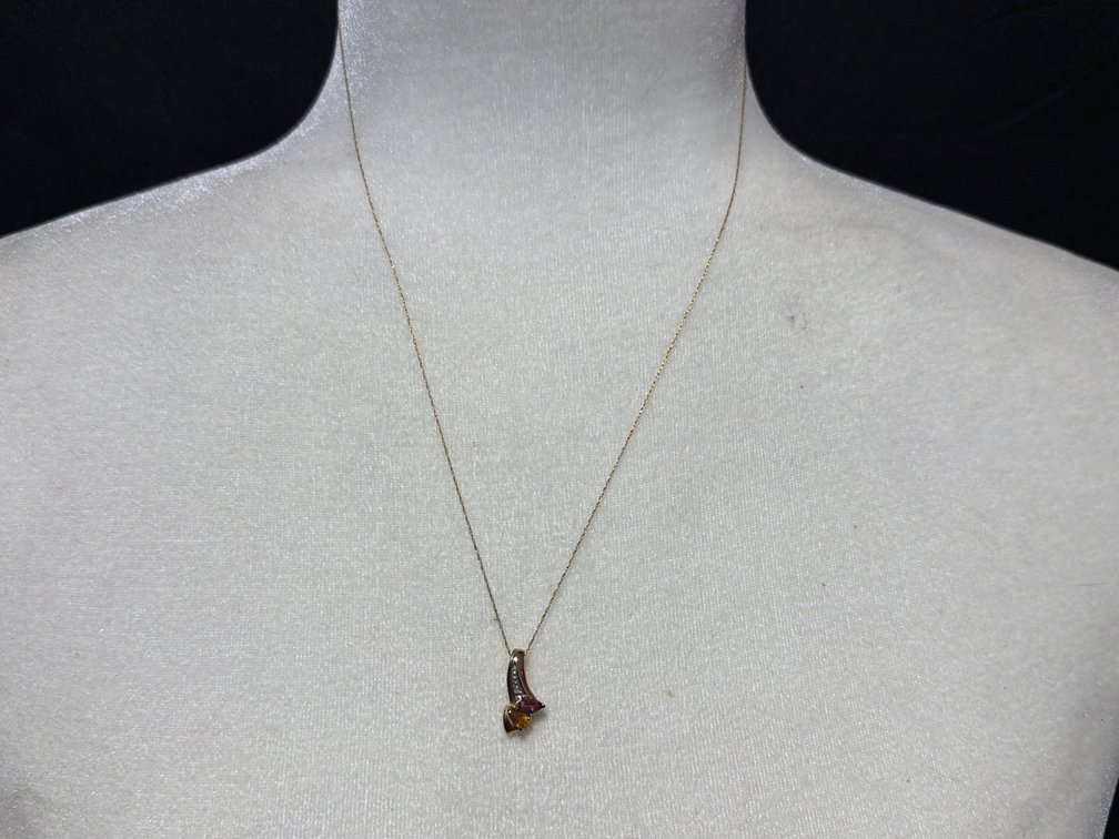 14kt Yellow Gold-Tone Multi-Gemstone Diamond Pendant Necklace