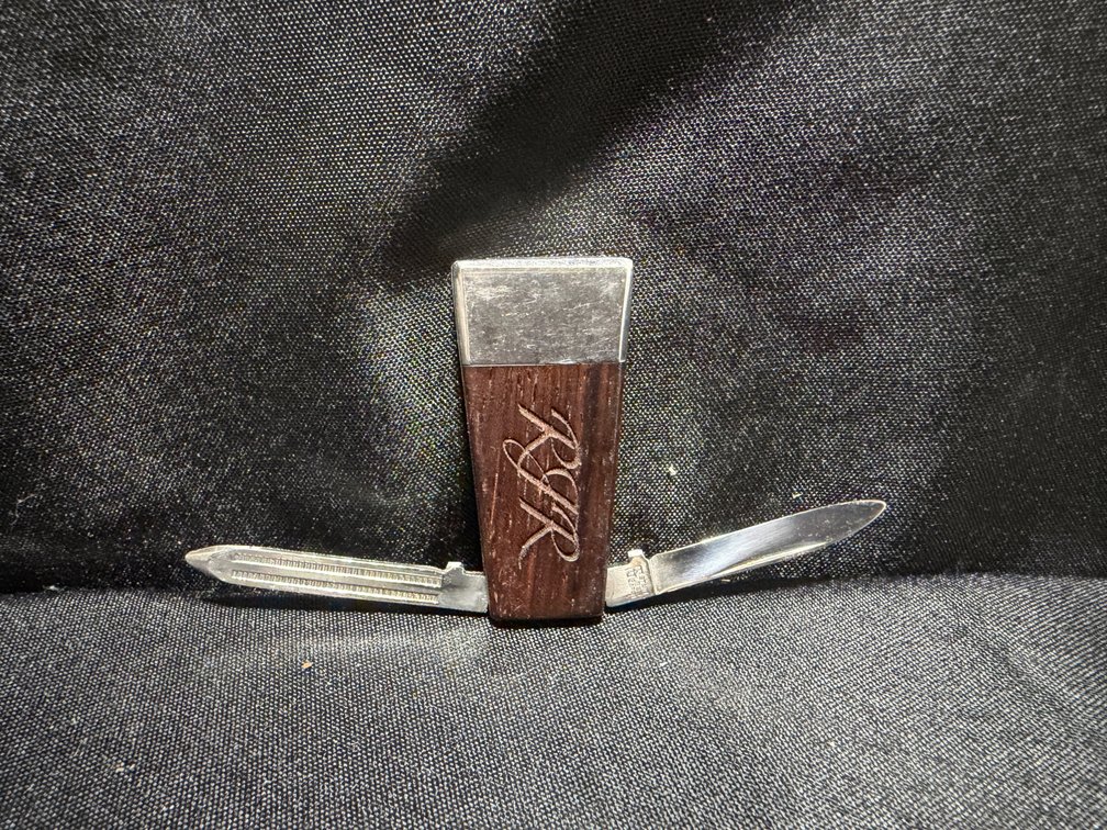 Folding Money Clip Pocket Knife and Tapered Metal Tool Block