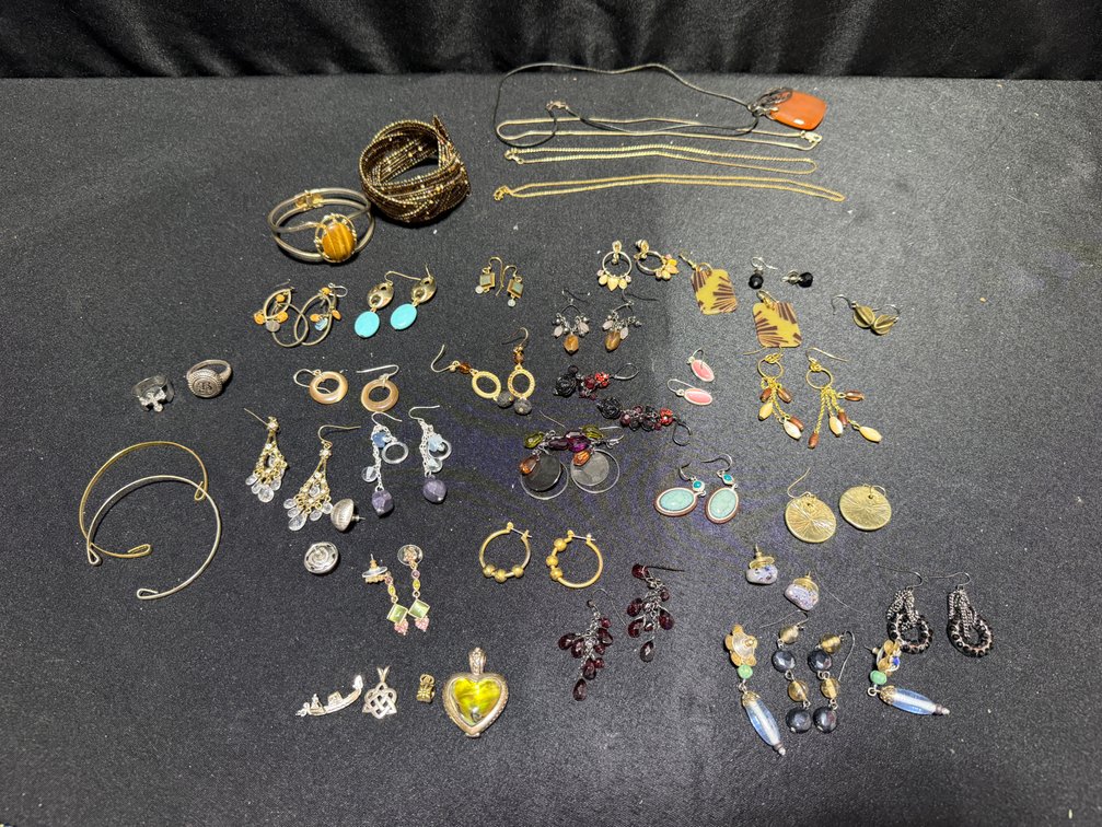 Costume Jewelry Lot with Necklaces, Bracelets, Rings, and Earrings