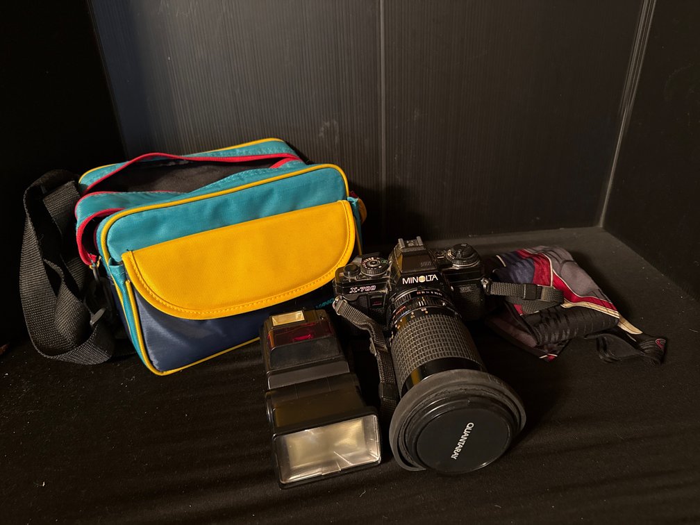 Minolta X-700 35mm SLR Camera with Lens, Flash, and Bag