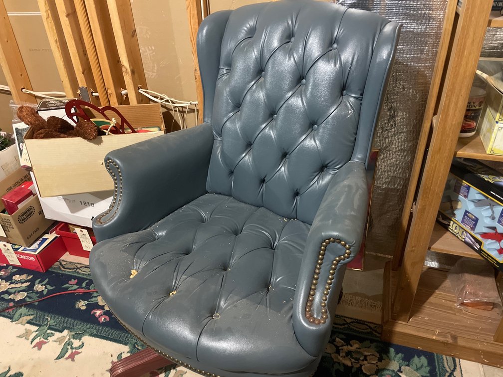 Slate Blue Tufted Wingback Swivel Desk Armchair