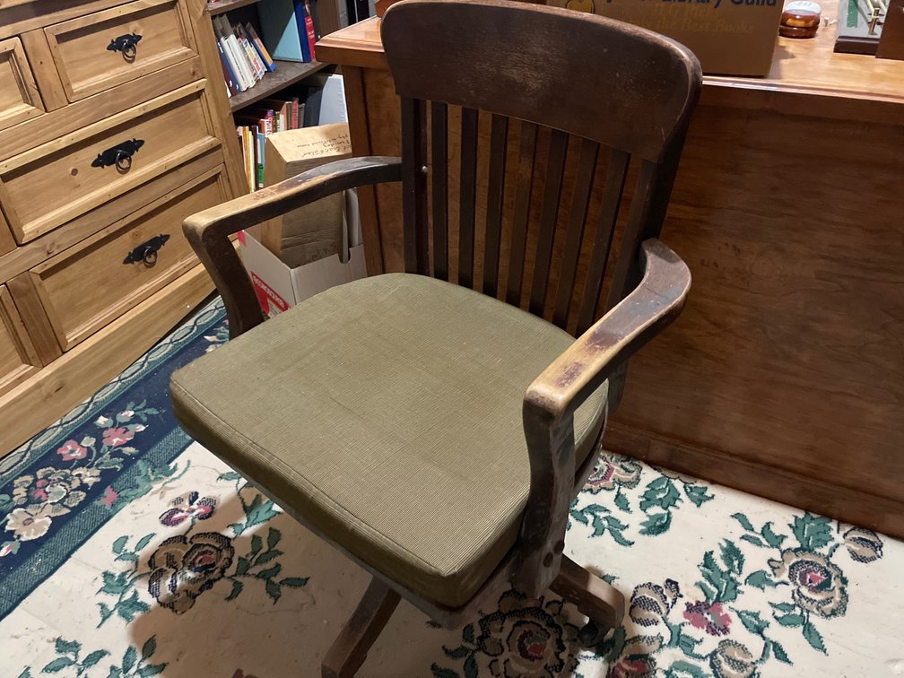 Wood Swivel Desk Armchair with Upholstered Seat