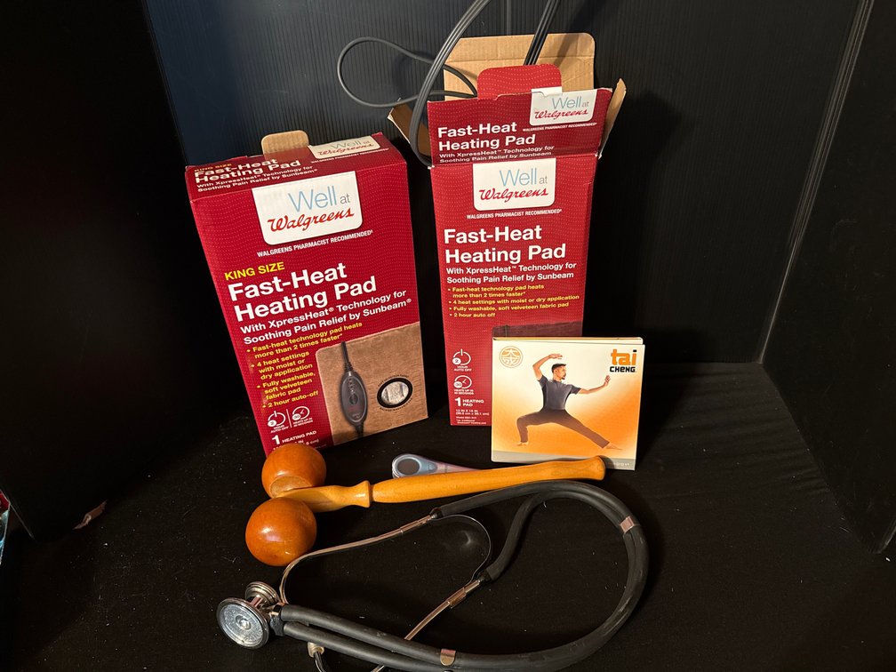 Heating Pads, Stethoscope, Thermometer, and Massage Roller