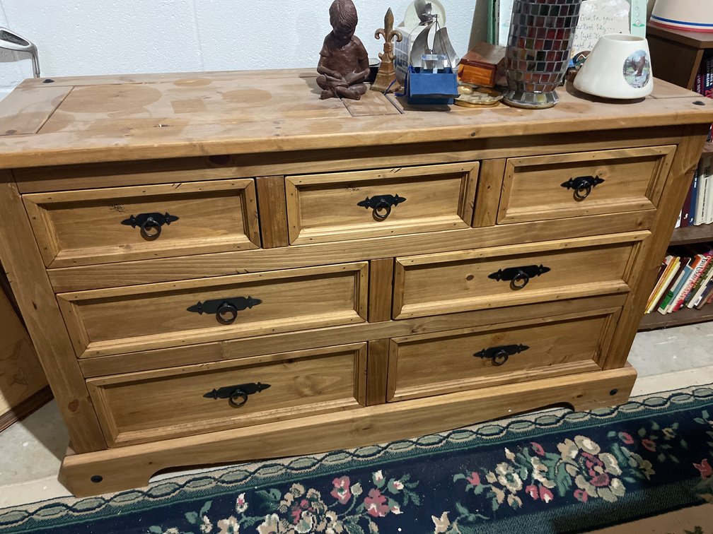 Rustic Pine Seven-Drawer Dresser with Iron Pulls