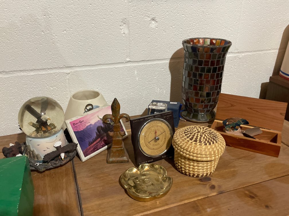 Desk Barometer, Mosaic Glass Vase, Eagle Snow Globe, and More