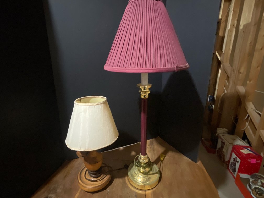 Turned Wood Jug Lamp and Brass Candlestick Table Lamp
