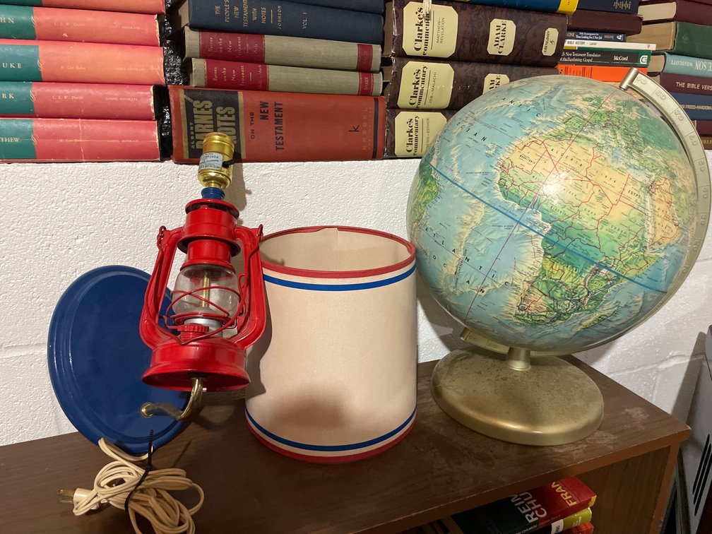 Red Lantern Electric Lamp with Shade and Desktop World Globe