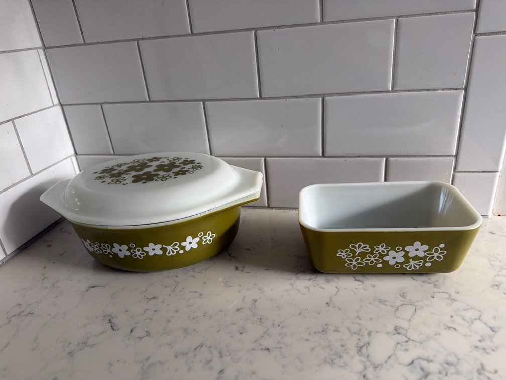 Pyrex Spring Blossom Green Casserole and Baking Dishes