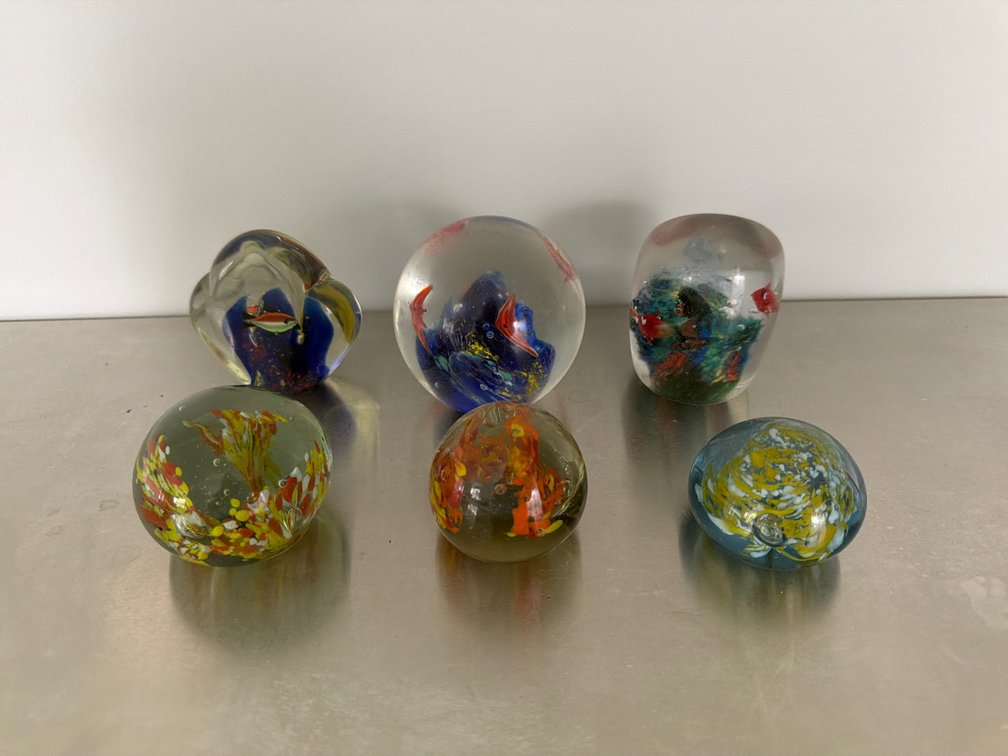 Art Glass Paperweights with Marine and Abstract Designs