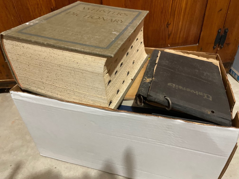 Wooden Step-Back Cupboard, Books, Glassware, and More